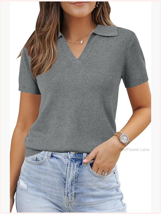 Sweaters - Women's Wool Blend Short Sleeve Knit Pullover Sweater Business Casual
